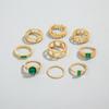 Cross Border French Retro Imitation Grandmother Emerald Joint Ring Women's Jewelry Niche Design Hollow Geometric Ring