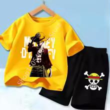 Summer Children Short Sleeve Clothes Set Anime Boy Girl T Shirt Shorts 2pcs One Piece Kids Outfit Chopper Luffy Tracksuit Suit
