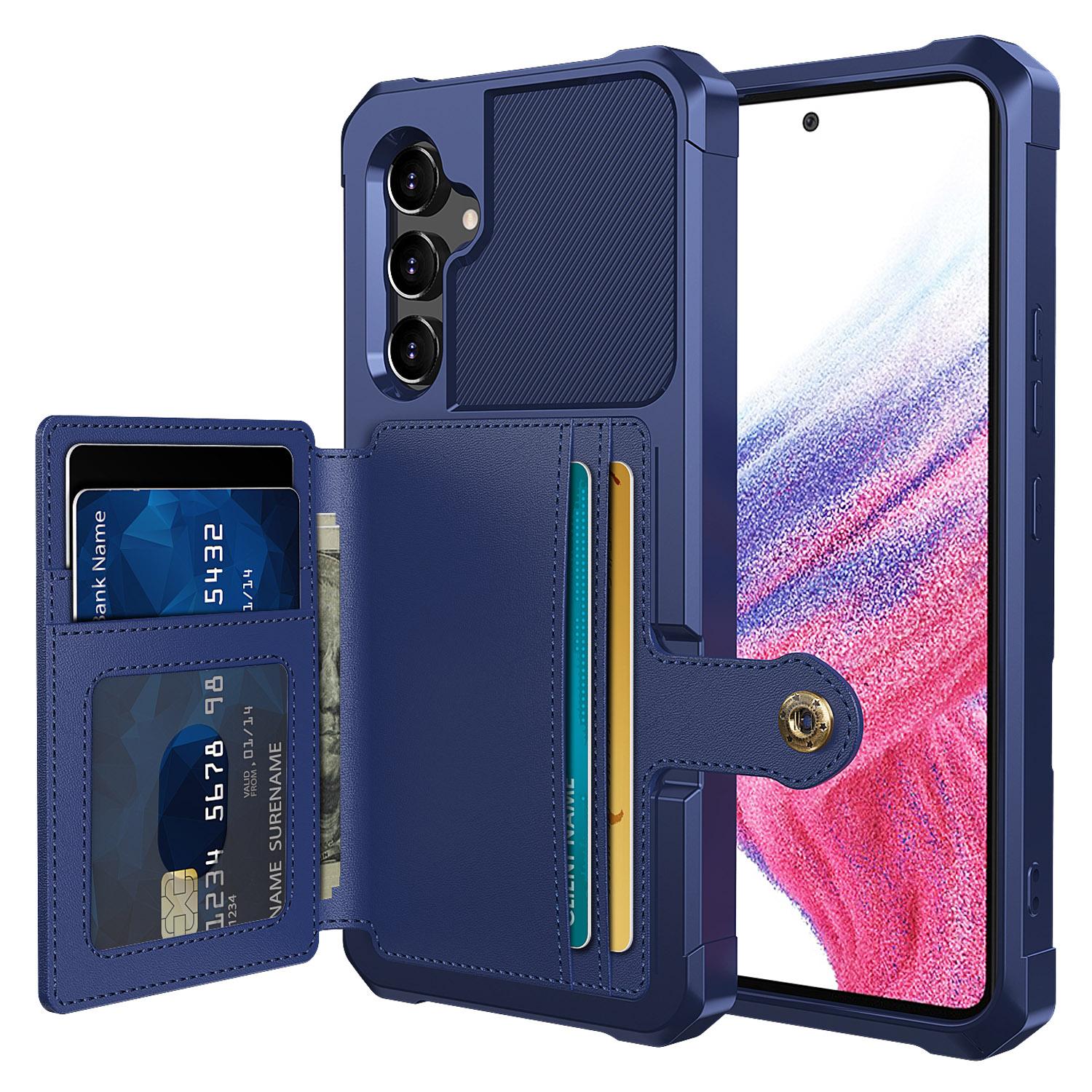 

ZM03 Чехол-подставка для Samsung Galaxy A34 5G, покрытый ПУ кожей, ТПУ оболочка для телефона с держателем для карт Blue