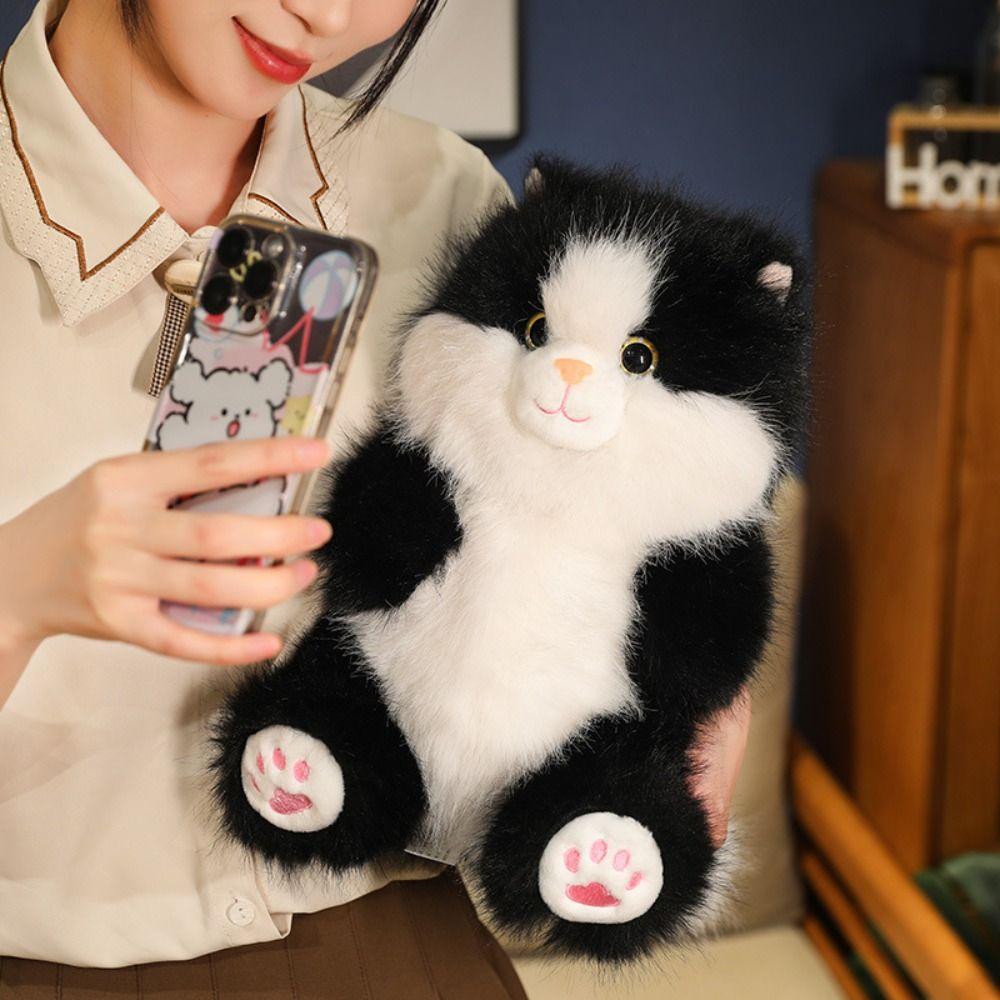 Soft Simulation Cat Plush Toys PP Cotton Gray Kitten Soft Dolls  Decorate Present