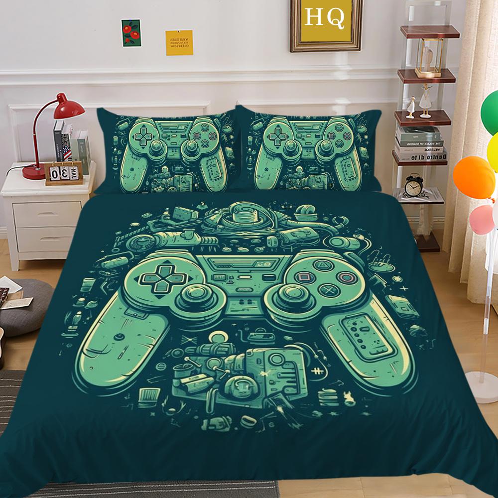 Housse de literie imprimée avec poignée de jeu de luxe, taie d'oreiller en Polyester, Style homme, vêtements de maison, housse de couette Queen Size