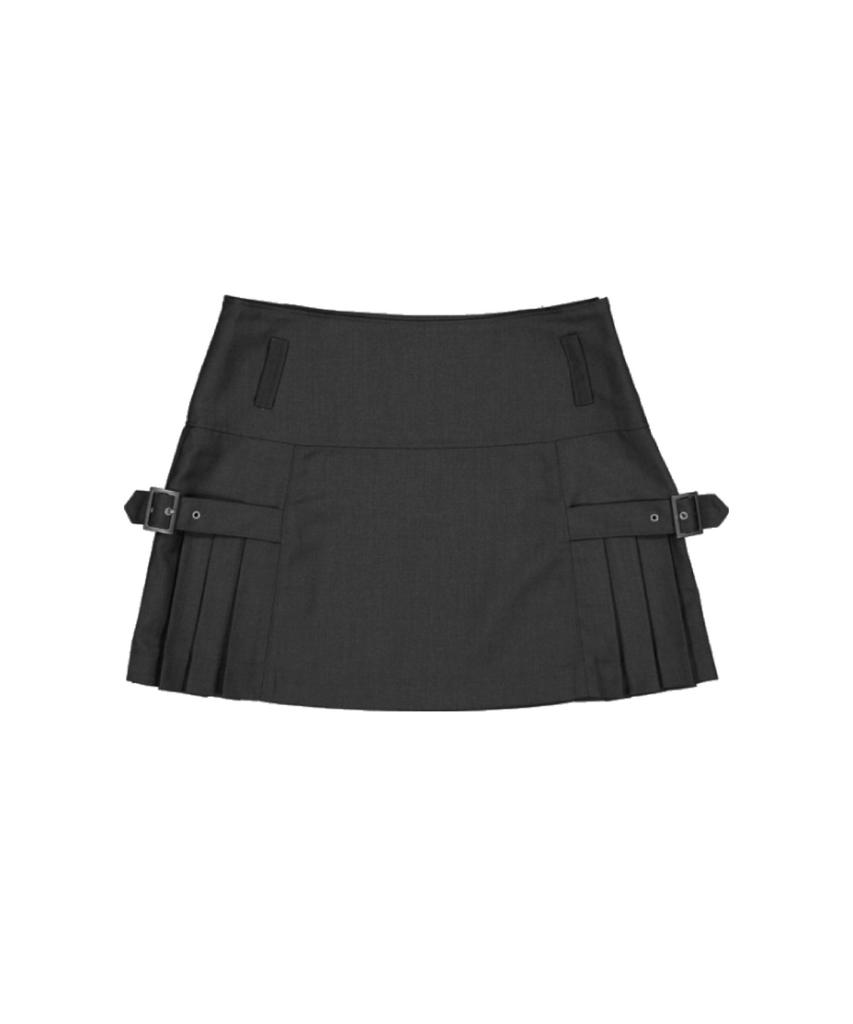 Deondaun Pleats Belt Skirt - Charcoal