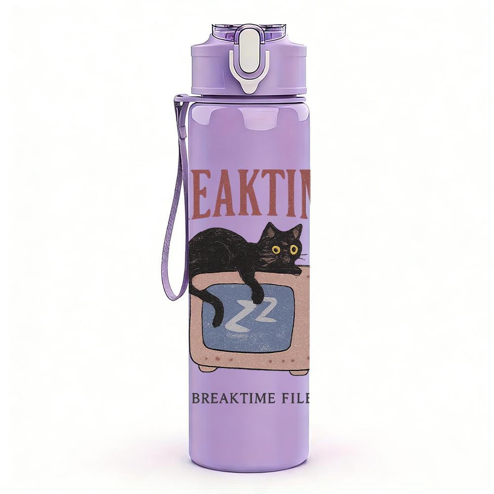 1PC Breaktime Cat Coffee Graphic 750ml Color Plastic Sports Water Bottle Leakproof Flip Straw Lid For Sports Office Home Use