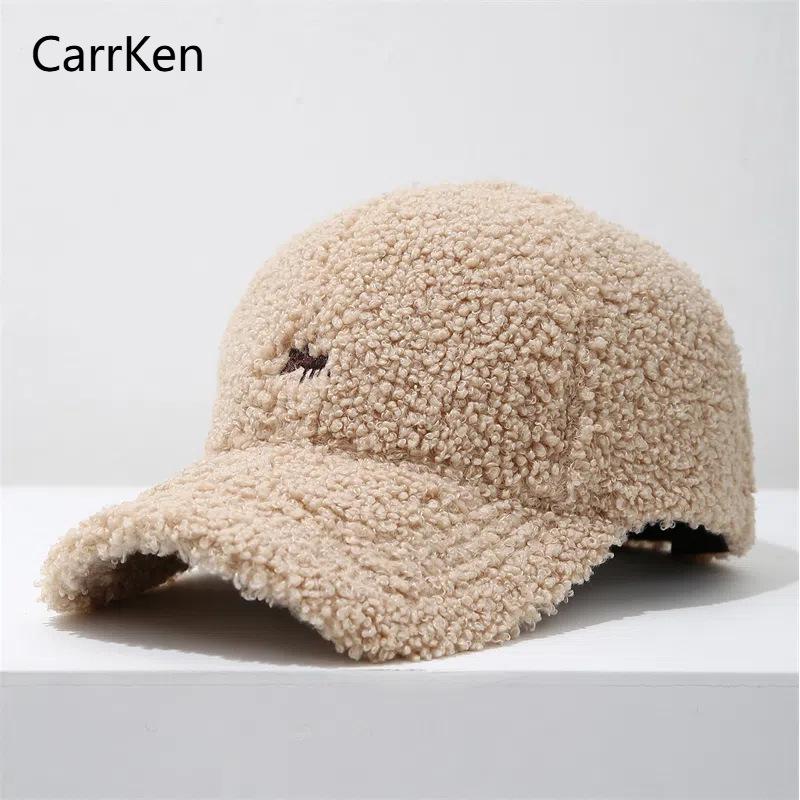 Embroidery little fox lamb wool baseball cap children autumn and winter warm versatile big head circumference plush cap