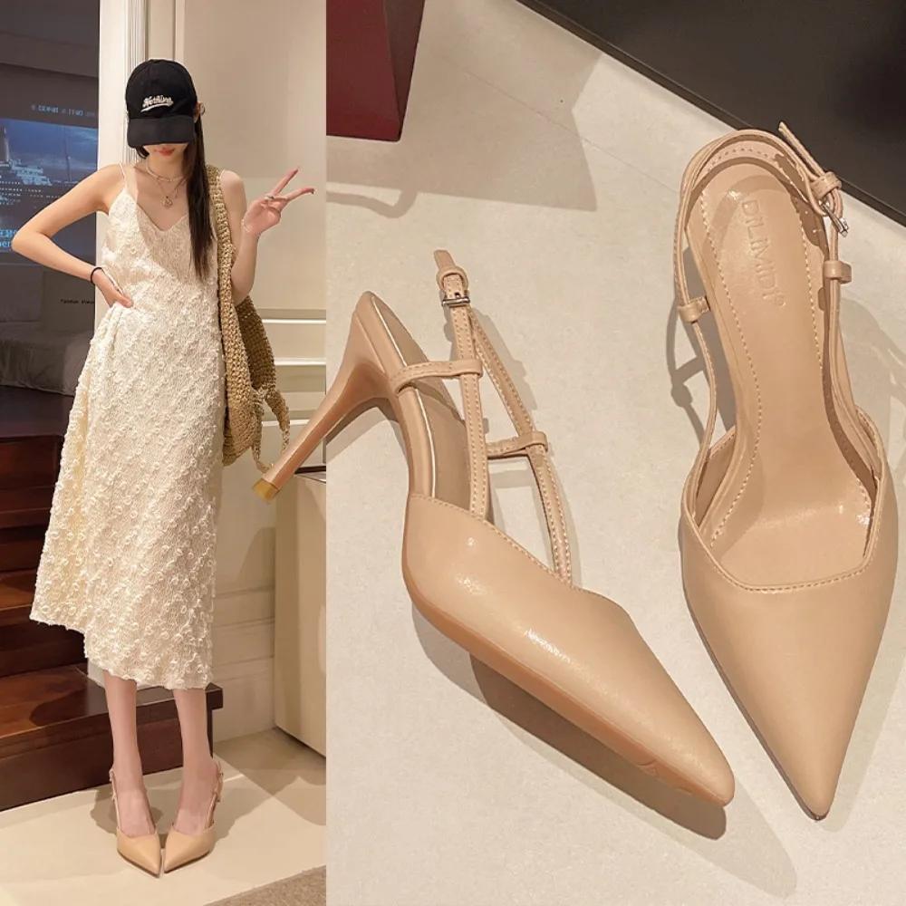 Elegant Thin High Heels Women Pumps Fashion Buckle Strap Pointed Toe Slingbacks Sandals Mule Shoes for Wedding Party