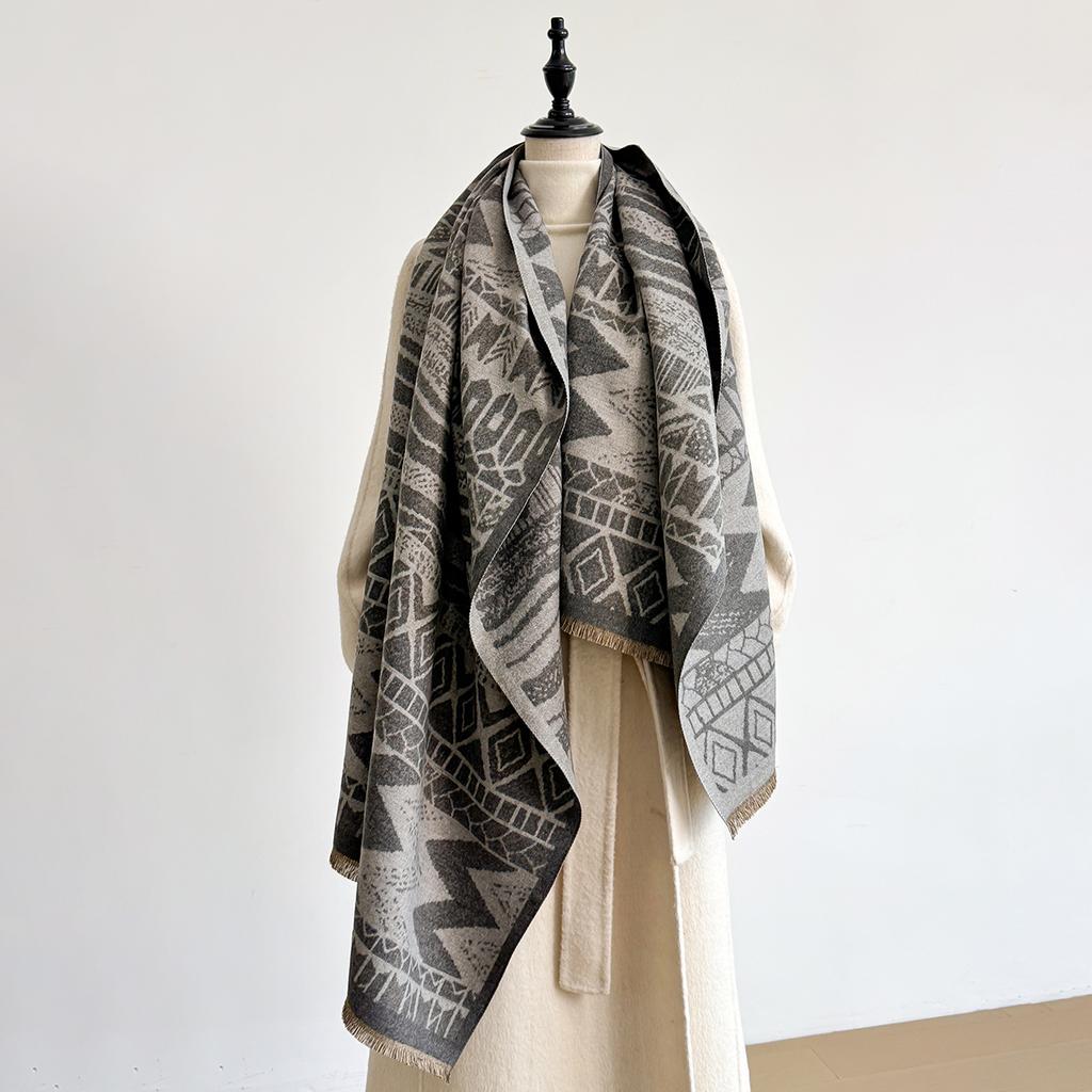 Luxury Leaf Print Imitation Cashmere Pashmina Scarf For Women Warmer Winter Shawl Thick Blanket Style Wraps