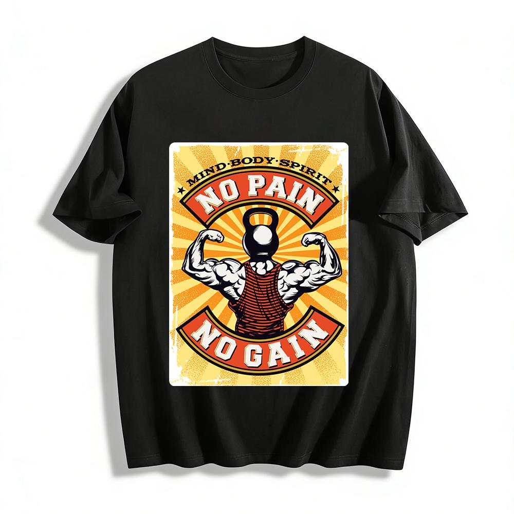 No Pain No Gain Fitness Inspirational Graphic Training T-Shirt Pure cotton T-shirt XXS