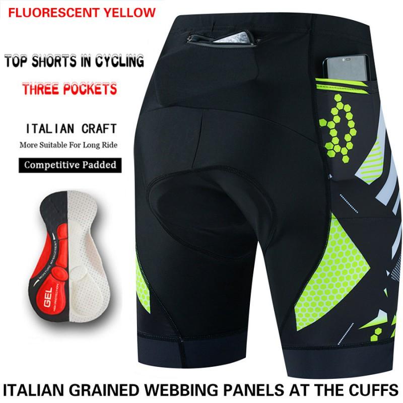 Mens Cycling Shorts With 3 Pockets 5/8 Length Road Bike Apparel Quick-Dry Breathable Performance Wear