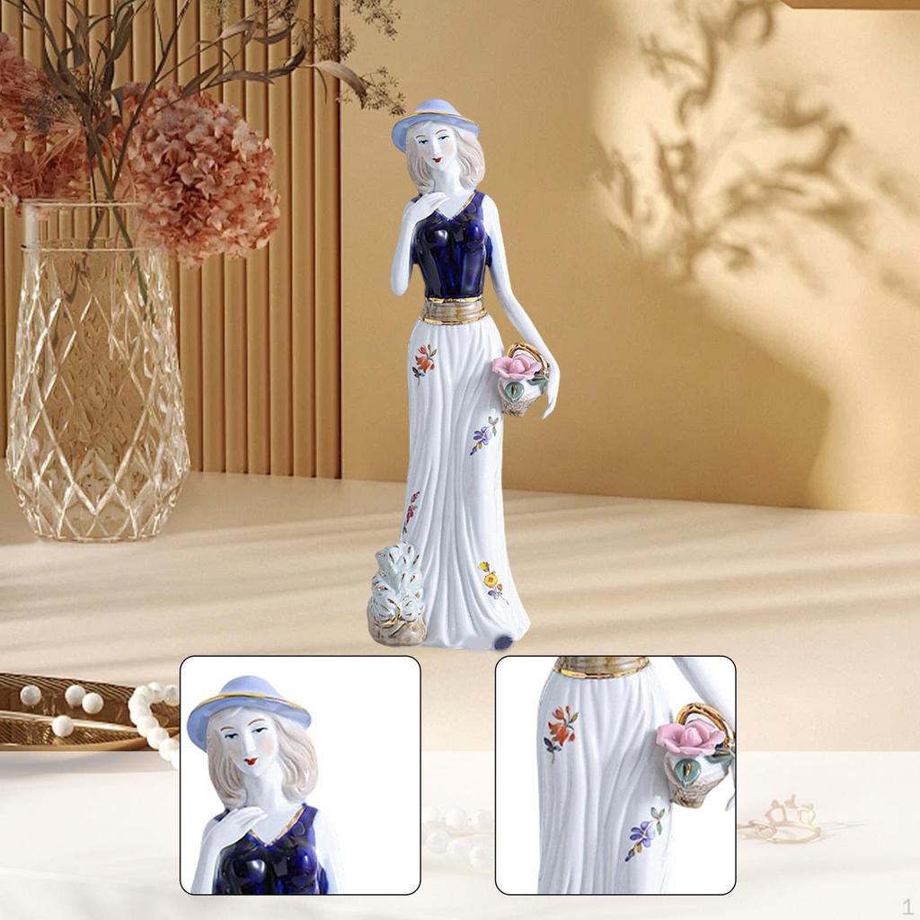 Ceramic Girl Statue Lady Figurine Collectible Ornament Sculpture for Entrance Cabinet Desk Fireplace