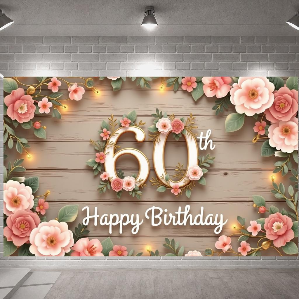 Banner Milestone Birthday Theme Happy 60th Birthday Banner Birthday Celebration Background Feminine Aesthetic For Indoor Event