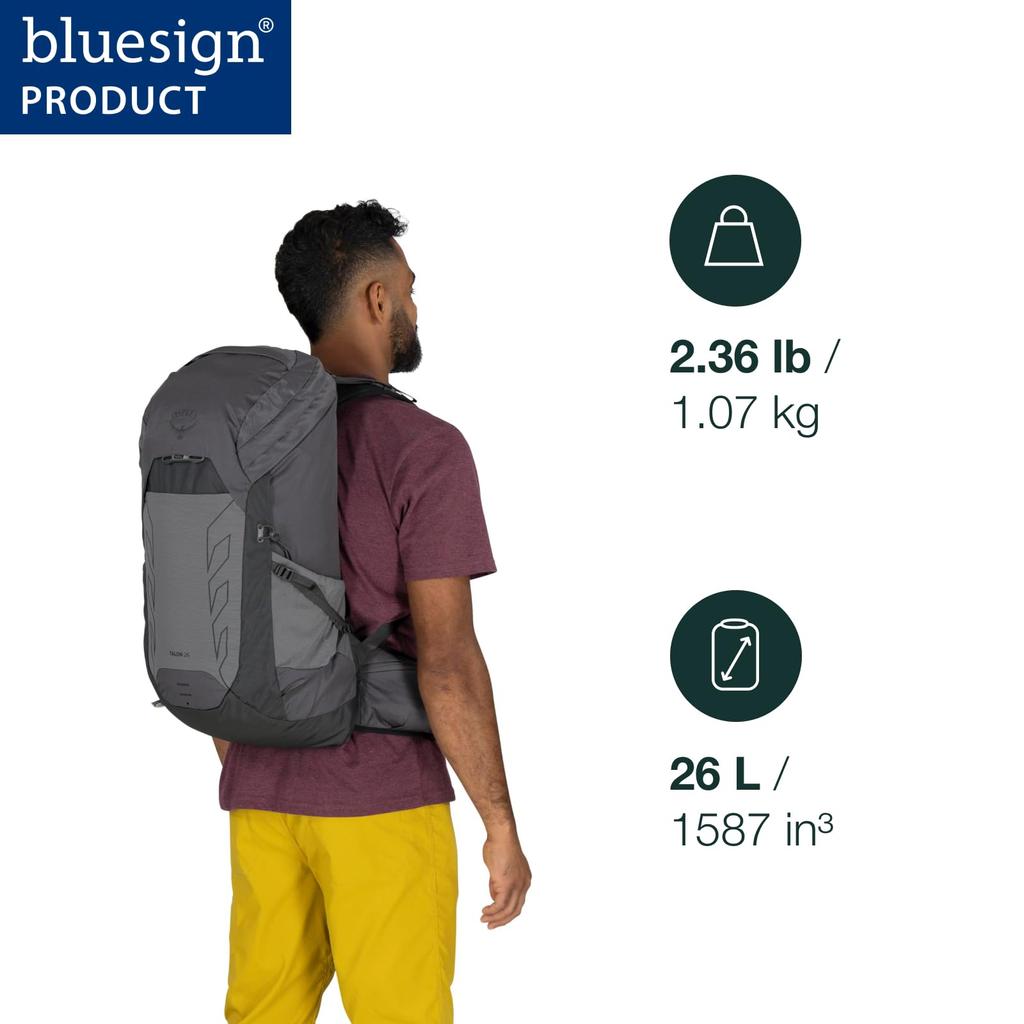 Osprey Talon 26L Lightweight Hiking Backpack with One 33 Men's Hipbelt, Black/Coal Grey., Size, Liters.