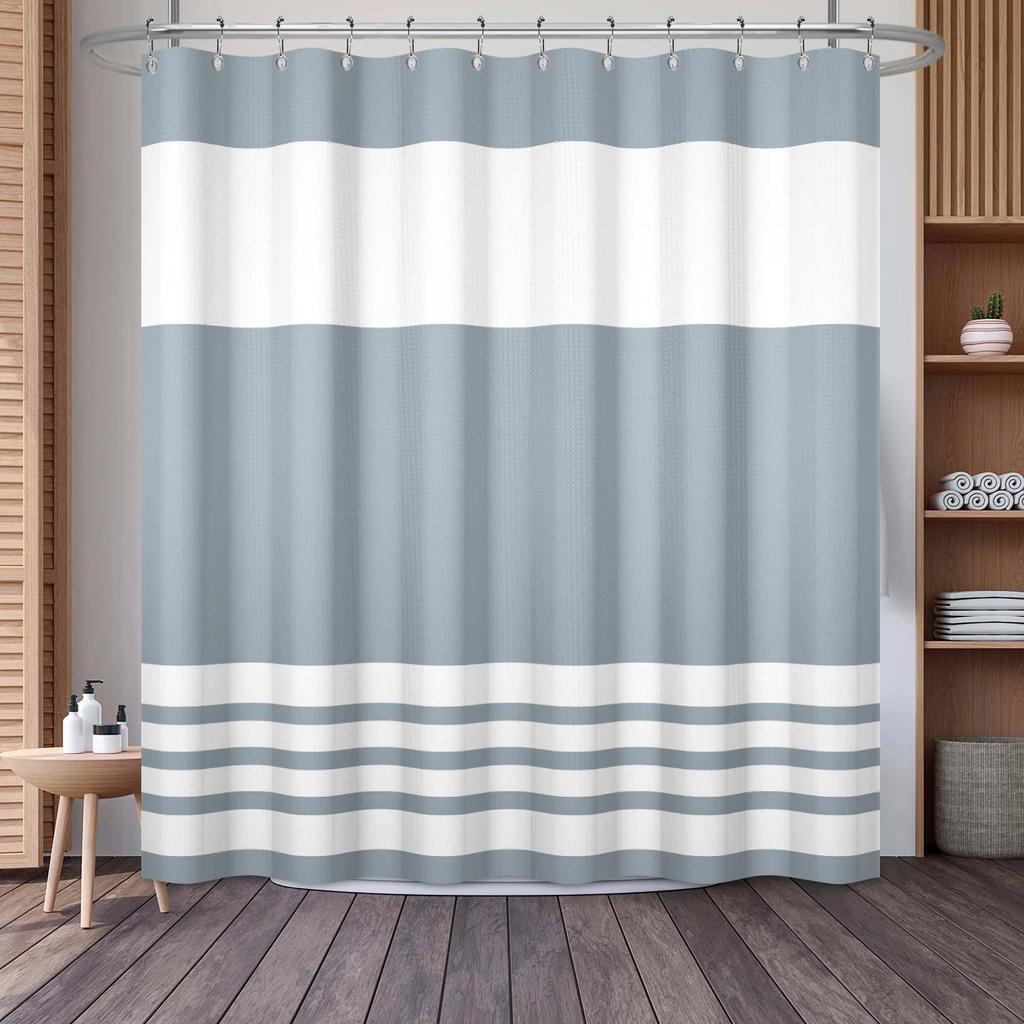 Waffle Shower Curtains Modern Hotel Style Striped Geometric Pattern Bath Decor Waterproof Polyester Bathroom Curtain with Hooks