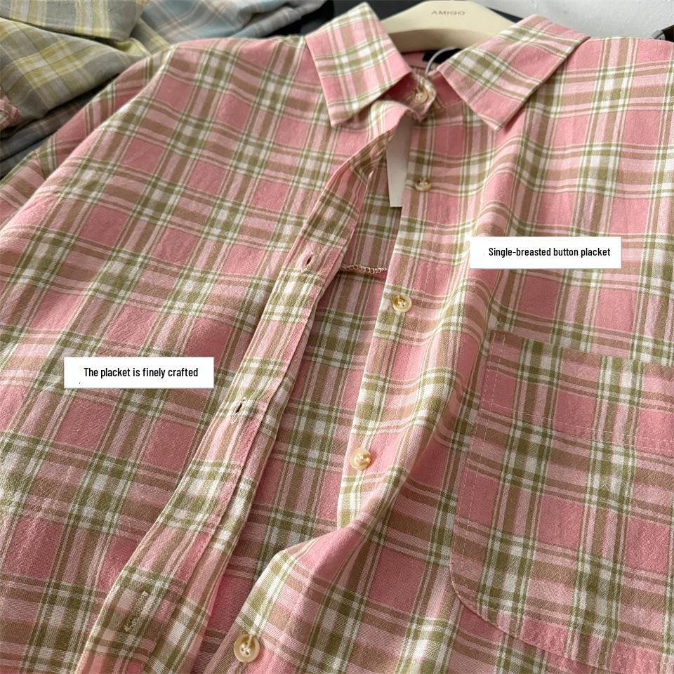 Women's American Retro Plaid Long-Sleeve Cotton-Linen Shirt Jacket