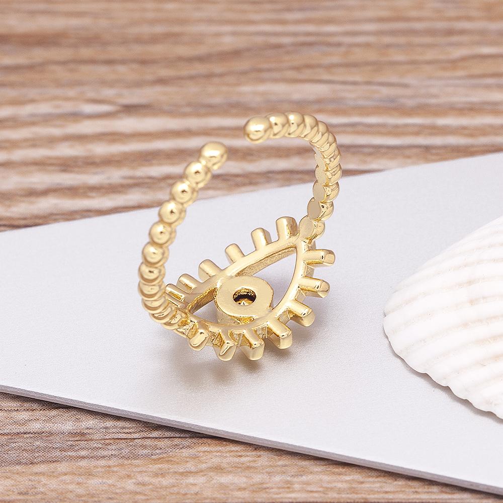 Fashion Bohemian Lucky Turkish Evil Eye Rhinestone Open Rings For Women Vintage Boho Adjustable Ring Copper Zircon Party Jewelry