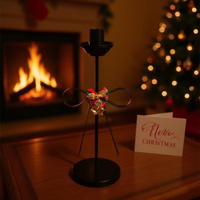 Christmas Bows Candlestick Holders Iron Metal Taper Candle Holders Decorative Candle Stands for Wedding,Home Decorations