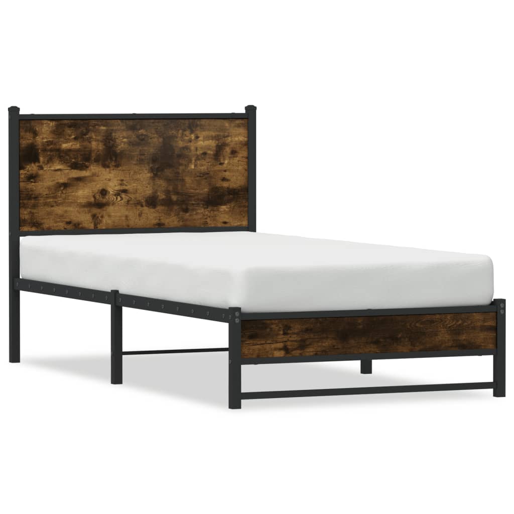 Vidaxl Metal Bed Frame, Without Mattress, Smoked Oak, 75X190 Cm