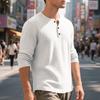 Men's Jacquard Small Square Buckle Henley Long Sleeve Retro Base T-shirt