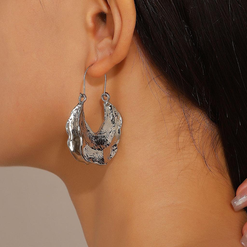 Gold Plated Twisted Leaf Hoop Earrings, Modern Abstract Sculptural Drop Hoops for Women