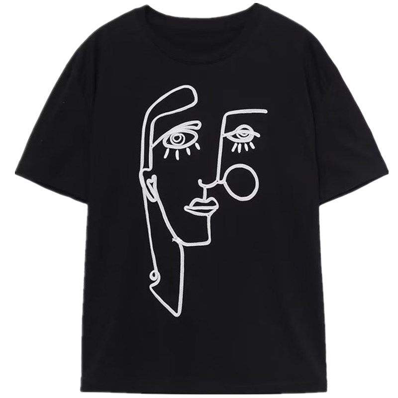 

Ur Autumn and Winter New Black Detail Decoration Short Sleeve Embroidery Black S