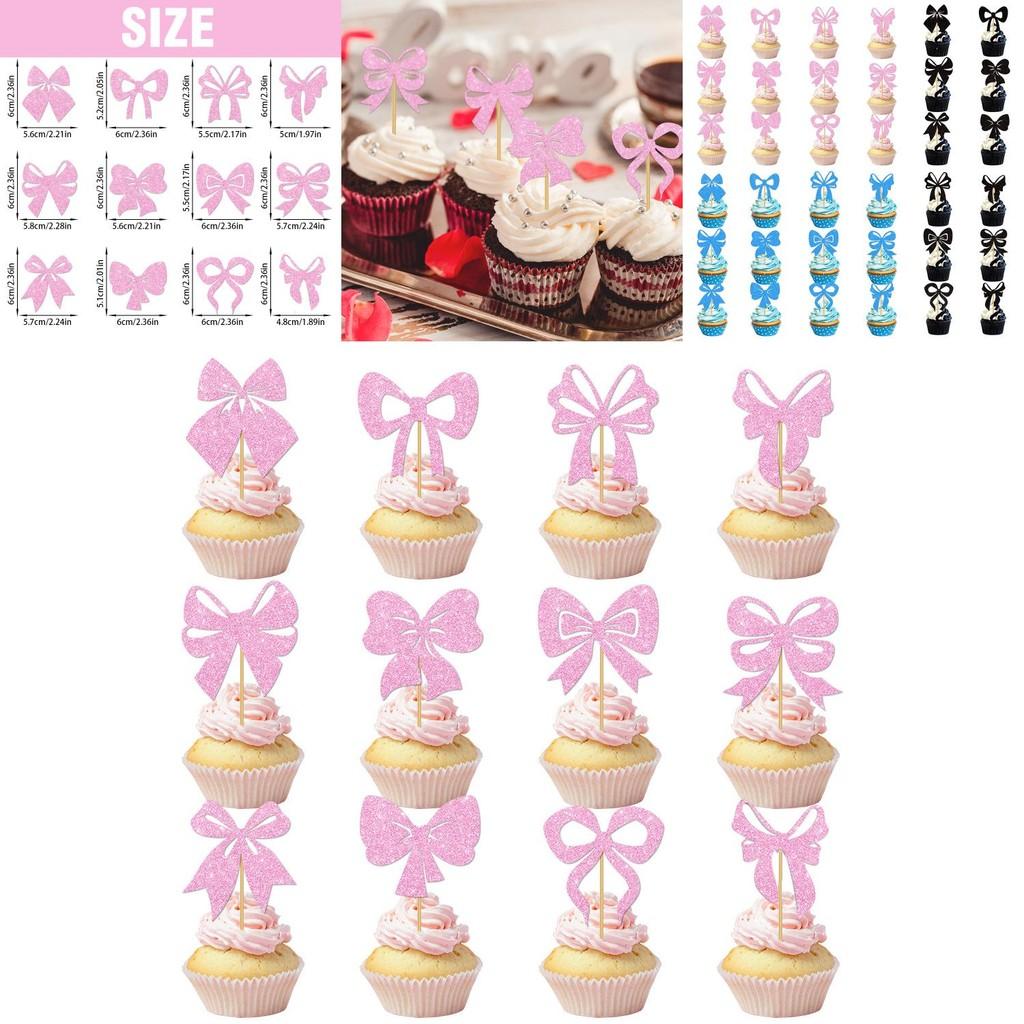 Anniversary Cake Topper Party Decor With Gold Glitter Paper Bows And Flags For Memorable Parties