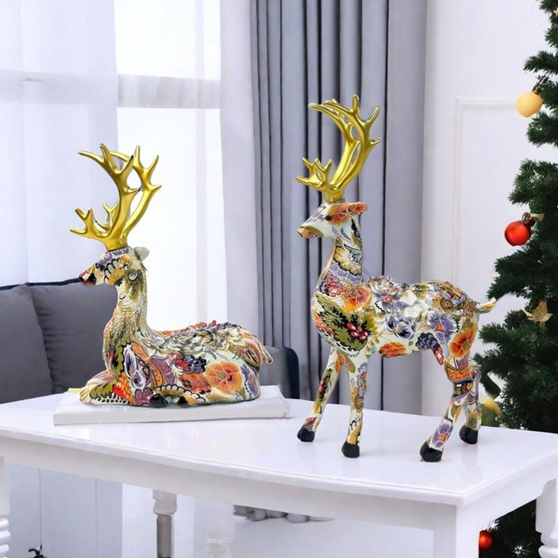 2 Pcs Deer Figurine Room Decor Sitting Standing Table Reindeer Animal Crafts Sculptures Christmas Home Decoration Fawn Figurines