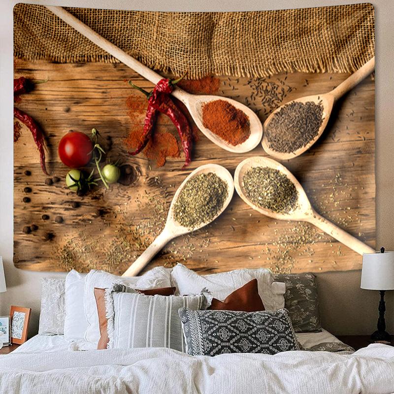 Spice Variety On Wooden Background Tapestry Room Decoration Wall Hanging for Living Room Bedroom, dormitory, Birthday and Christmas gifts