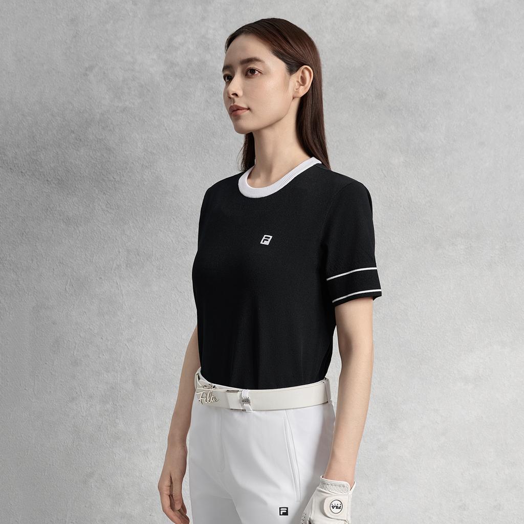 Fila Golf Series Trendy Fashion Casual Sports Versatile Sweet Cool Style Breathable Soft Comfortable Fitted Short Sleeve Knit Top A11W535413FBK