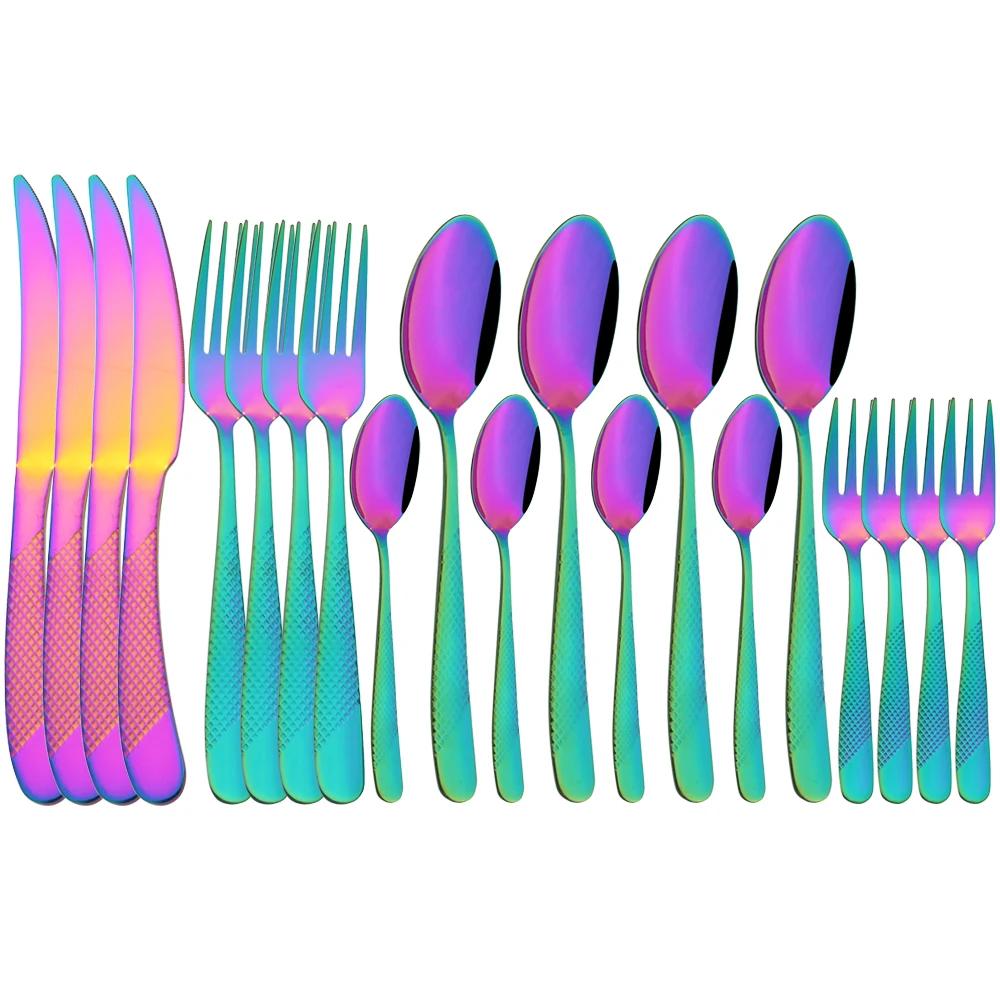 20Pcs Western Dinnerware Set Stainless Steel Cutlery Set Knife Cake Fork Spoon Tableware Set Silver Flatware Set Silverware Set