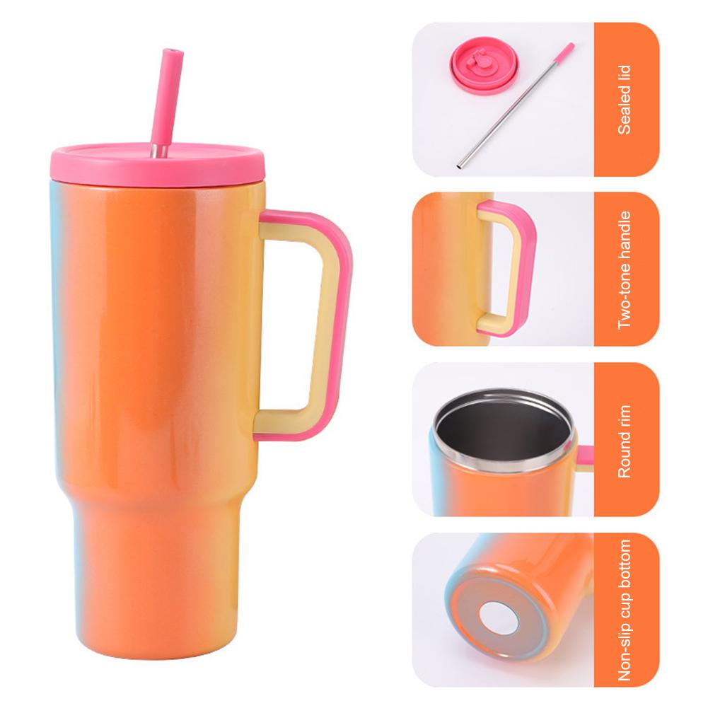 40oz Becher mit Strohhalm, doppelwandig isoliert, Edelstahl, Sport-Wasserflasche, Vakuum-Thermosbecher für kalte und heiße Getränke