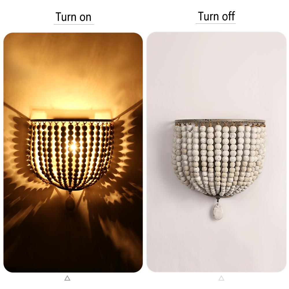 European-Style Retro Wooden Bead Wall Lamp E27/E26 Bedroom Bedside Loft Corridor Porch Cafe Lighting Wall Lamp