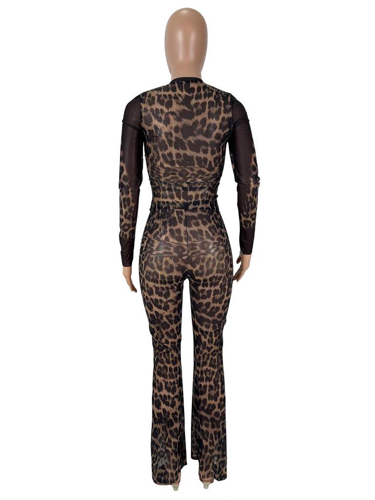 Women's Fashion Leopard Print High-Waist Two-Piece Set