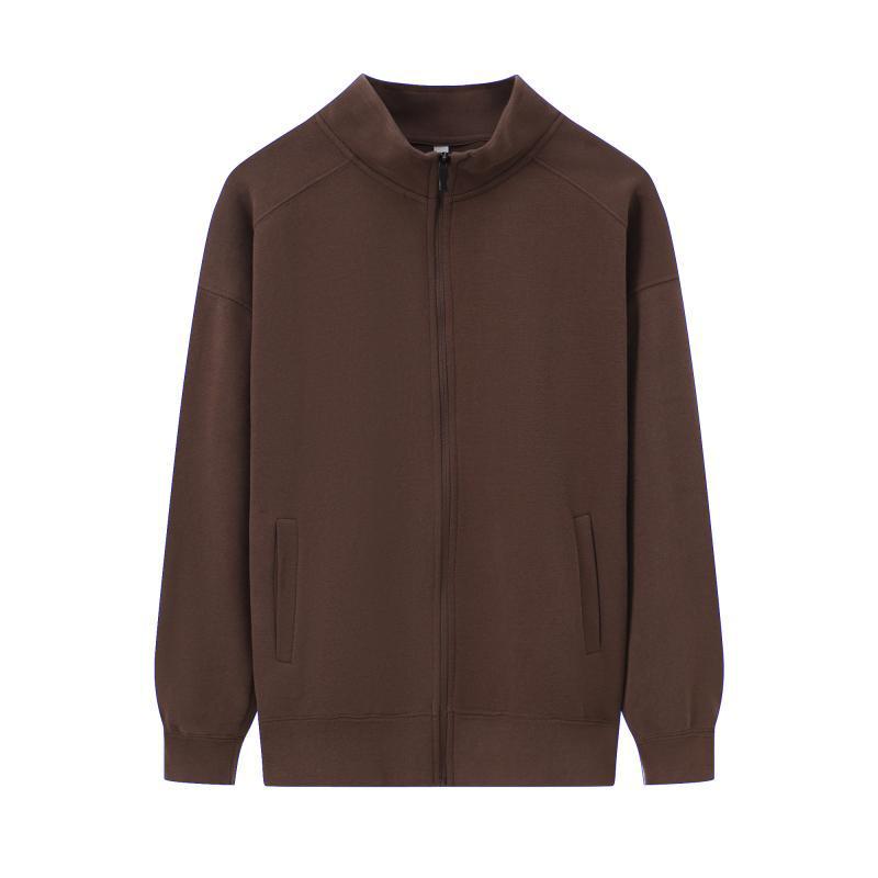 350g Unisex Stand Collar Zipper Sweatshirt - Thin, Solid Color, Drop Shoulder with Custom Logo Print for Spring & Autumn