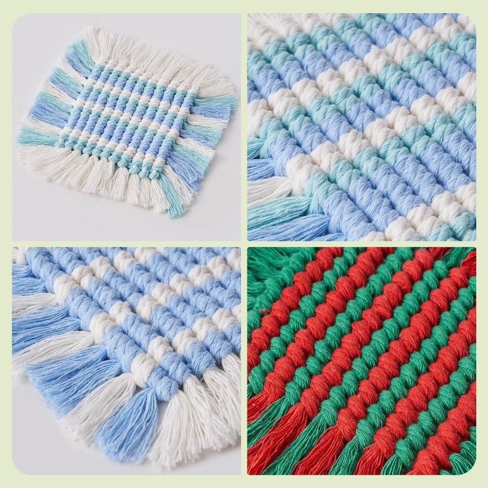 Handmade Cotton Rope Drink Coasters Woven Placemats Boho Tassel Cup Coaster  Photography Props