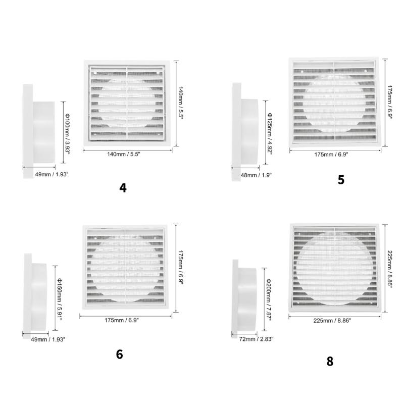 Square Diffuser Ducting Ventilation Cover with Screen Mesh Air Vent Cover for Bathroom Office Kitchen Ventilation