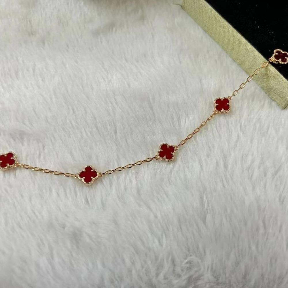 High-end Four-leaf Clover Bracelet Mini Six-flower Bracelet Red Chalcedony Black Agate Ladies Bracelet