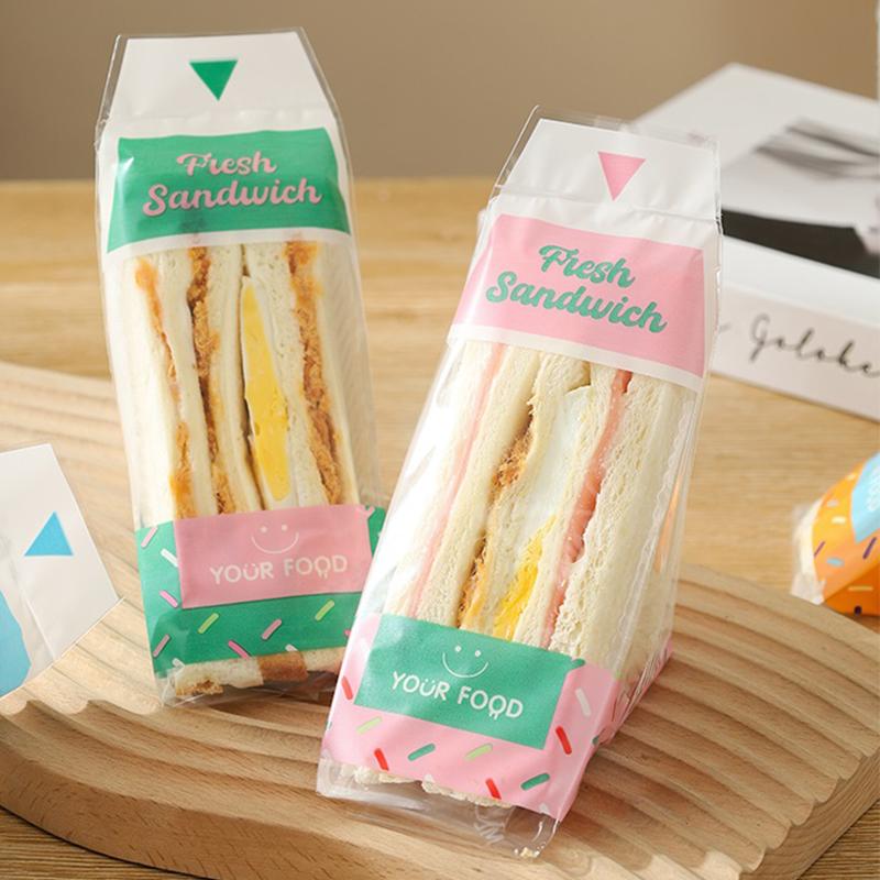 100 Pieces Of Sandwich Wrappers Special Disposable Easy To Tear Transparent Triangle Cake Baking Bread Packaging Bag
