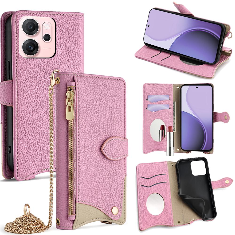 For Oppo Reno14 F 5G Leather Case Wallet Stand Cover Irregular Tail Style with Chain Strap
