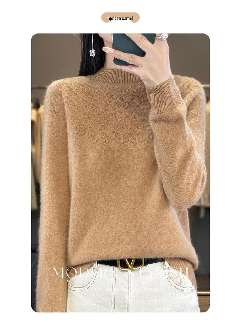 Cross-Border Autumn/Winter Women's Slim Fit Trendy Semi-High Neck Soft Knit Sweater.