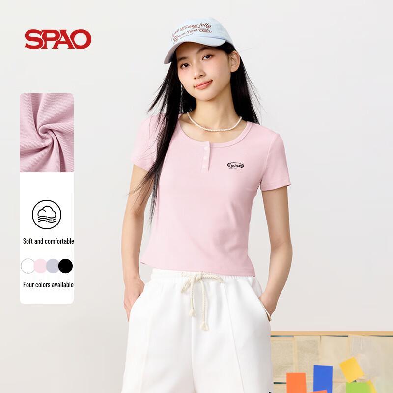 SPAO Women s Retro Ribbed U-Neck Short Sleeve T-Shirt S