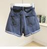 Women's Petite High-Waist Denim Shorts - Loose Fit, Versatile A-Line with Rolled Hem