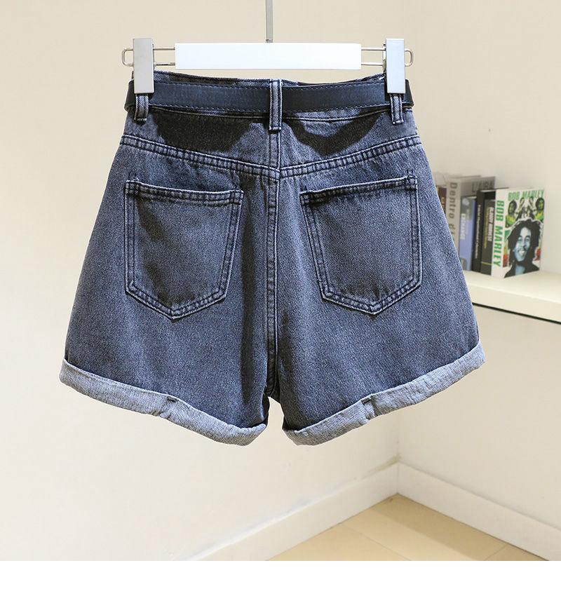 Women's Petite High-Waist Denim Shorts - Loose Fit, Versatile A-Line with Rolled Hem