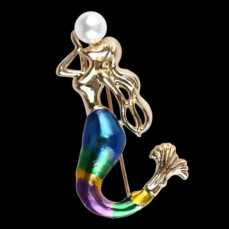 Mermaid Pearl Brooch Painted Drop Oil Personalized Pin Long-lasting Color Exquisite Women's Fashion Gift Accessory