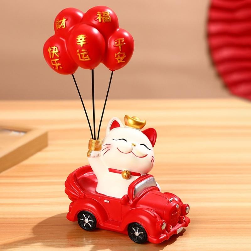 Wealth Attracting Balloon Kitten Figurine, Colorful Resin Desktop Ornament for Home and Offices Desktop Disaplay Ornament