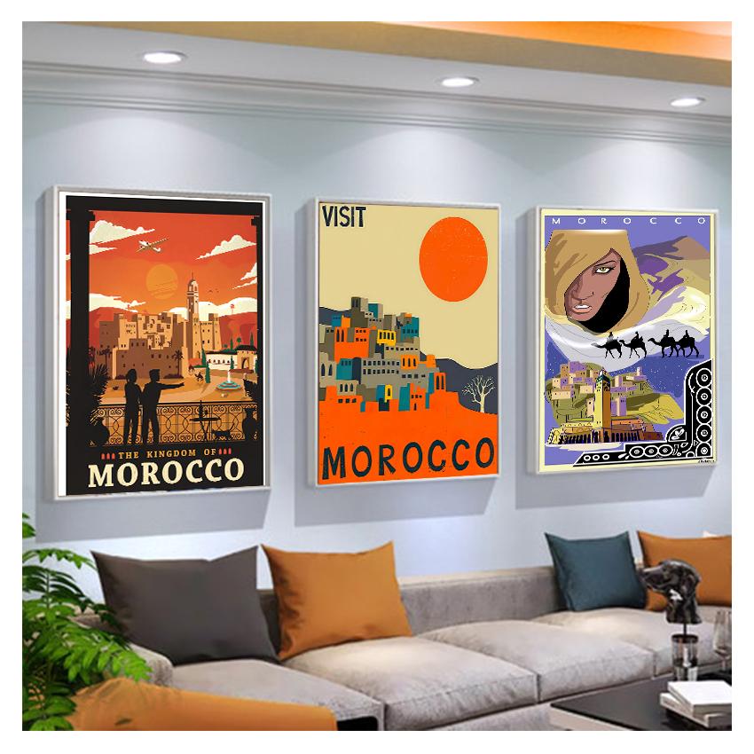 Canvas Paintings Vintage Wall Kraft Posters Coated Stickers Home Decorative Gift Visit Africa Morocco Desert Travel