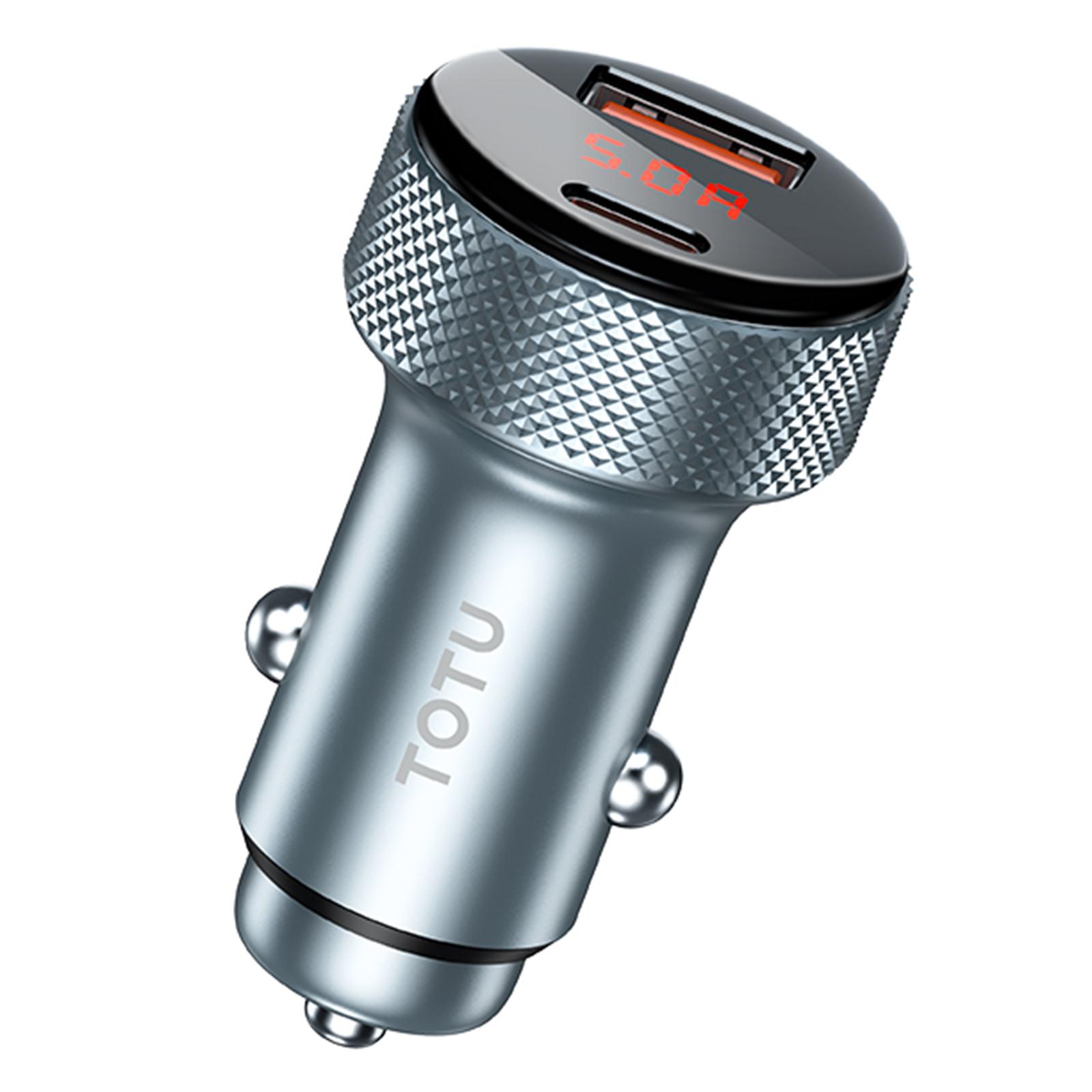 

TOTU CC-4 Dual Port Car Charger 48W Fast Charging USB-A+Type-C Digital Display Cigarette Lighter