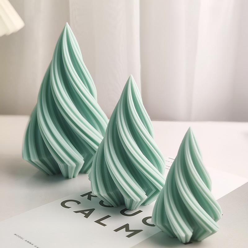 3D Conical Irregular Candle Mold Silicone Abstract Spiral Stripe Candle Mold Decor Rotate Christmas Tree Candle Silicone Mold