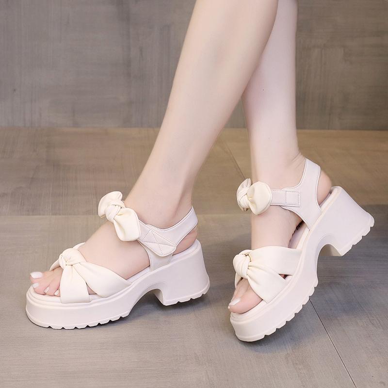 

Fashion Women s Thick Sole Roman Sandals 2025 Summer New Outwear Hollow Fish Mouth High Top Lace-up Zipper Cool Boots Sandalias Mujer 35 бежевый