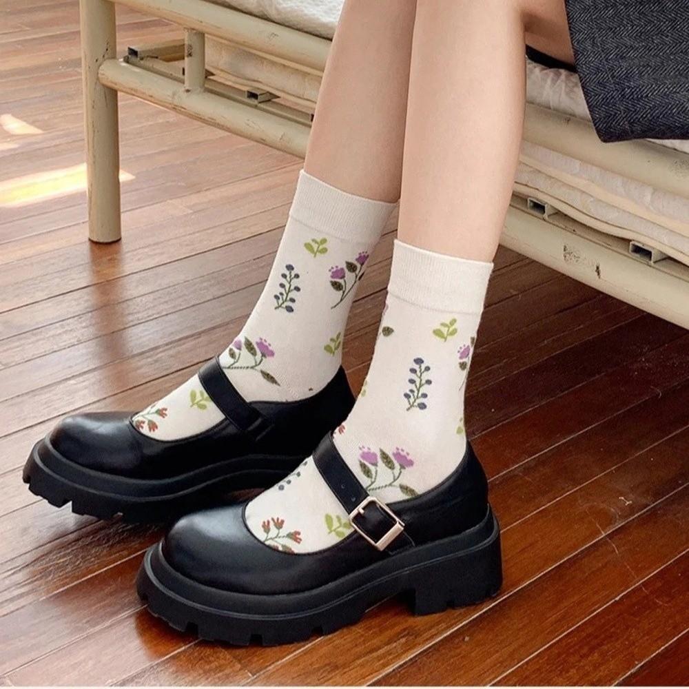 1 Pair Flower Pattern Women Tabi Socks Japanese Style Two-Toed Socks Cute Split Toe Socks