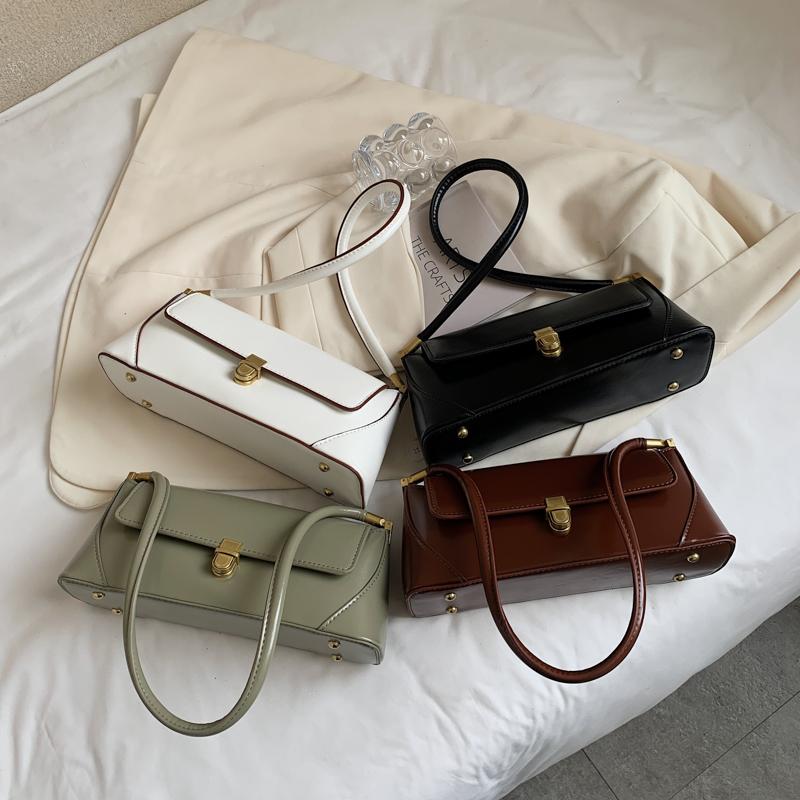 Classic Solid PU Baguette Shoulder Bags with Lock High Quality Simple Sense of Luxury Bags