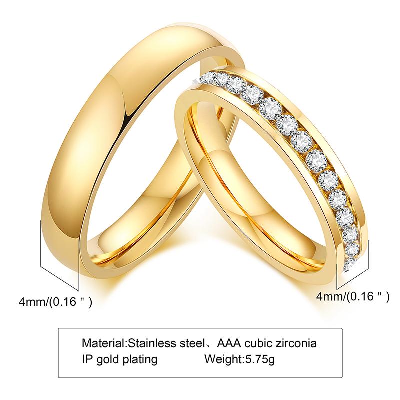 Gold Color Lover Crystal Stainless Steel Rings for Men Women Engagement Wedding Band Fashion Valentine's Day Jewelry